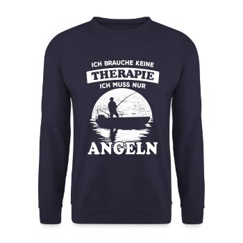 Ich brauche keine Therapie - Angeln - Unisex Pullover - Navy - Vorne - Alina (178cm) & Michal (187cm)