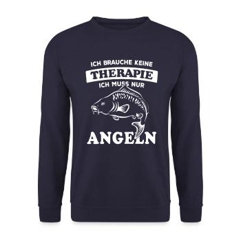 Ich brauche keine Therapie - Angeln - Unisex Pullover - Navy - Vorne - Alina (178cm) & Michal (187cm)