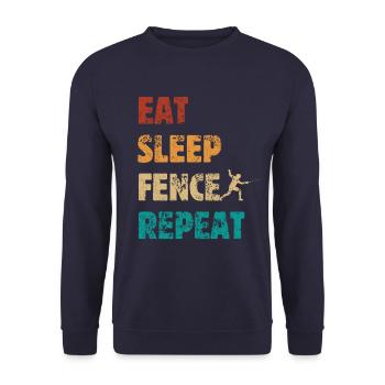 Eat Sleep Fence Repeat - Fechter Spruch - Unisex Pullover - Navy - Vorne - Alina (178cm) & Michal (187cm)