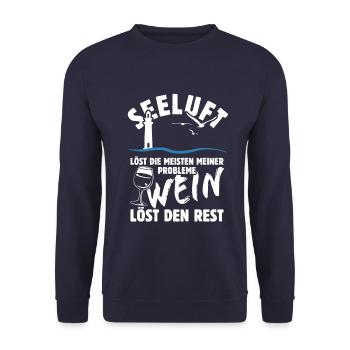 Seeluft löst meine Probleme - Wein Spruch - Unisex Pullover - Navy - Vorne - Alina (178cm) & Michal (187cm)