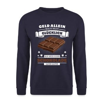 Geld allein macht nicht glücklich aber Schokolade - Unisex Pullover - Navy - Vorne - Alina (178cm) & Michal (187cm)