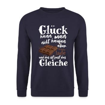 Glück kann man nicht kaufen, aber Schokolade - Unisex Pullover - Navy - Vorne - Alina (178cm) & Michal (187cm)