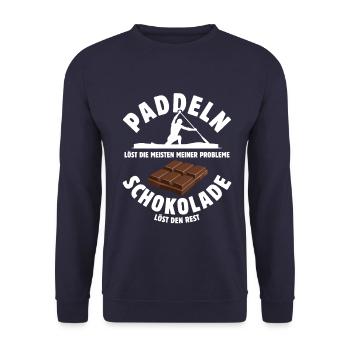 Kanu löst meine Probleme - Paddeln Schoko Spruch - Unisex Pullover - Navy - Vorne - Alina (178cm) & Michal (187cm)