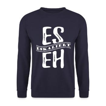 Es eskaliert eh - Party - Urlaub - JGA - Unisex Pullover - Navy - Vorne - Alina (178cm) & Michal (187cm)