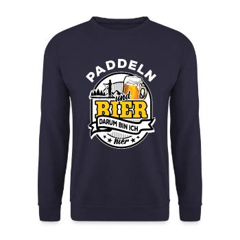 Paddeln & Bier - darum bin ich hier - SUP Spruch - Unisex Pullover - Navy - Vorne - Alina (178cm) & Michal (187cm)