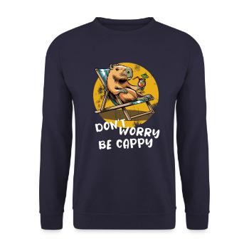 Don't worry be Cappy - Capybara - Urlaub - Unisex Pullover - Navy - Vorne - Alina (178cm) & Michal (187cm)