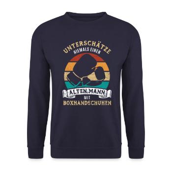 Unterschätze nie alten Mann mit Boxhandschuhen - Unisex Pullover - Navy - Vorne - Alina (178cm) & Michal (187cm)