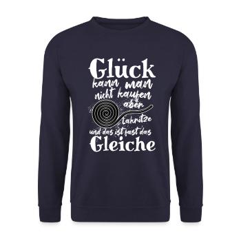 Glück kann man nicht kaufen - aber Lakritze - Unisex Pullover - Navy - Vorne - Alina (178cm) & Michal (187cm)