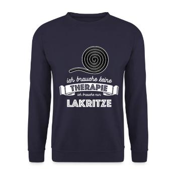 Ich brauche keine Therapie ich brauch nur Lakritze - Unisex Pullover - Navy - Vorne - Alina (178cm) & Michal (187cm)