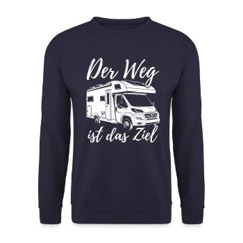Der Weg ist das Ziel, Camper - Camping - Spruch - Unisex Pullover - Navy - Vorne - Alina (178cm) & Michal (187cm)
