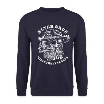 Alter Sack, 60. Geburtstag, Totenkopf, Zigarre - Unisex Pullover - Navy - Vorne - Alina (178cm) & Michal (187cm)