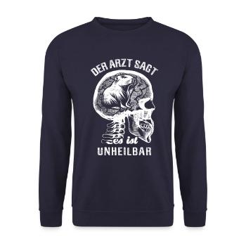 Der Arzt sagt es ist unheilbar - Capybara - Unisex Pullover - Navy - Vorne - Alina (178cm) & Michal (187cm)