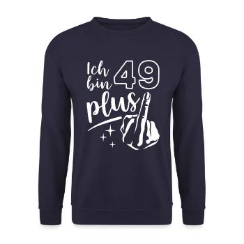 Ich bin 49 plus 1, Mittelfinger 50. Geburtstag - Unisex Pullover - Navy - Vorne - Alina (178cm) & Michal (187cm)