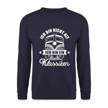 Ich bin nicht alt ich bin ein Klassiker - Lok - Unisex Pullover - Navy - Vorne - Alina (178cm) & Michal (187cm)