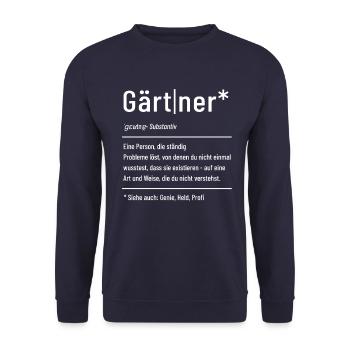 Gärtner - Definition - Lexikon - Unisex Pullover - Navy - Vorne - Alina (178cm) & Michal (187cm)