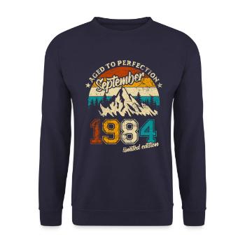 Édition limitée Septembre 1984 Cadeau d’anniversaire - Sweat-shirt Unisexe - marine - Devant - Alina (178cm) & Michal (187cm)