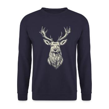 Deer - Antlers - Hunting - Nature Preservation - Unisex Sweatshirt - navy - Front - Alina (178cm) & Michal (187cm)