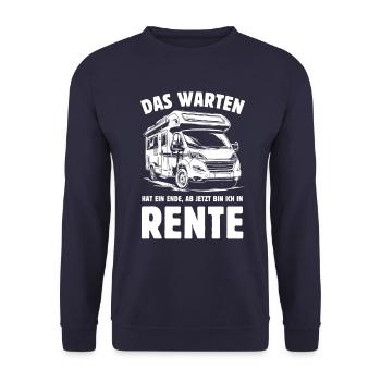 Das Warten hat ein Ende - Rente - Camper - Unisex Pullover - Navy - Vorne - Alina (178cm) & Michal (187cm)