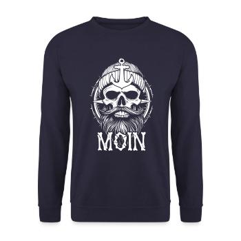 Moin - Totenkopf mit Bart - Seemann Geschenk - Unisex Pullover - Navy - Vorne - Alina (178cm) & Michal (187cm)