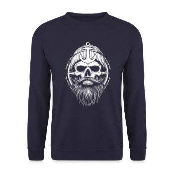 Moin - Skull with Beard - Sailor Anchor - Unisex Sweatshirt - navy - Front - Alina (178cm) & Michal (187cm)