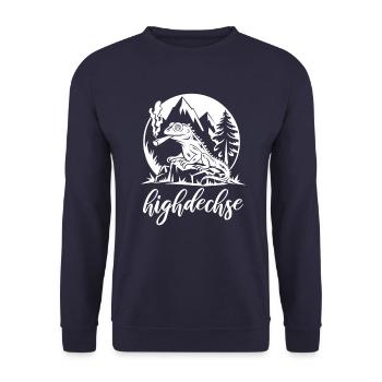 Highdechse - Eidechse mit einem Joint - Unisex Pullover - Navy - Vorne - Alina (178cm) & Michal (187cm)