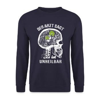 Der Arzt sagt es ist unheilbar - Gin - Unisex Pullover - Navy - Vorne - Alina (178cm) & Michal (187cm)
