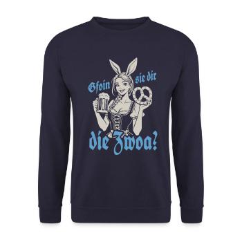 Gefallen sie dir, die Zwei? Dirndl Bier & Bretzen - Unisex Pullover - Navy - Vorne - Alina (178cm) & Michal (187cm)