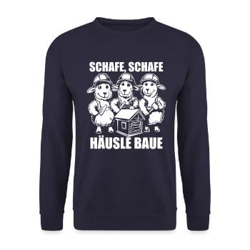 Schafe, Schafe, Häusle baue - Spruch - Unisex Pullover - Navy - Vorne - Alina (178cm) & Michal (187cm)