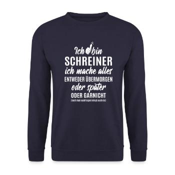 Schreiner - ich mache alles später oder garnicht - Unisex Pullover - Navy - Vorne - Alina (178cm) & Michal (187cm)