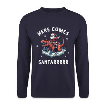 Santa Claus rides on dinosaur - Unisex Sweatshirt - navy - Front - Alina (178cm) & Michal (187cm)