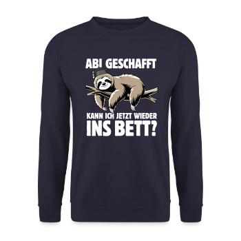 Faultier - Abitur geschafft wieder ins Bett? - Unisex Pullover - Navy - Vorne - Alina (178cm) & Michal (187cm)
