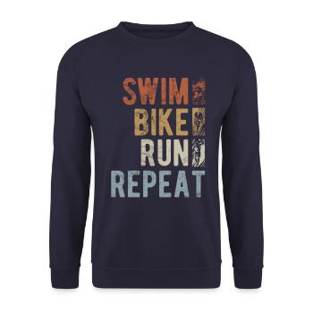 Swim Bike Run Repeat - Vintage Triathlon - Unisex Pullover - Navy - Vorne - Alina (178cm) & Michal (187cm)