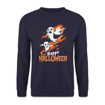Happy Halloween Ghost Costume - Spooky - Unisex Sweatshirt - navy - Front - Alina (178cm) & Michal (187cm)