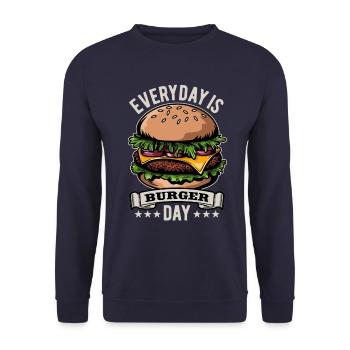 Everyday is Burger Day - Fast Food - lecker - Unisex Pullover - Navy - Vorne - Alina (178cm) & Michal (187cm)