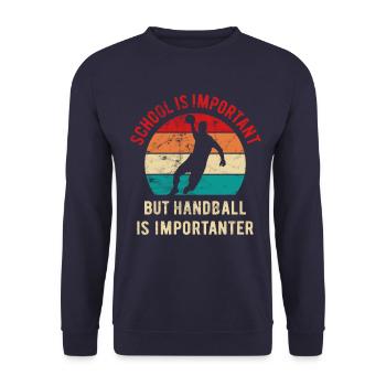 School is important but handball is importanter - Unisex Pullover - Navy - Vorne - Alina (178cm) & Michal (187cm)