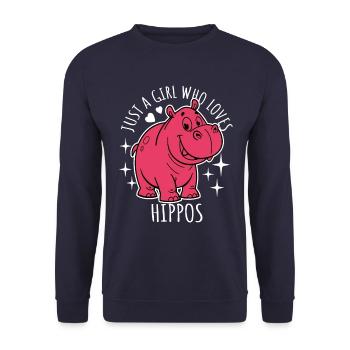 Just a girl who loves hippos - Cartoon - Unisex Pullover - Navy - Vorne - Alina (178cm) & Michal (187cm)
