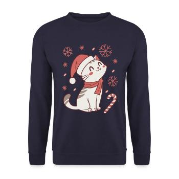 Meowy Christmas - Geschenk mit Katze - Unisex Pullover - Navy - Vorne - Alina (178cm) & Michal (187cm)