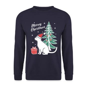 Meowy Christmas - Geschenk mit Katze - Unisex Pullover - Navy - Vorne - Alina (178cm) & Michal (187cm)