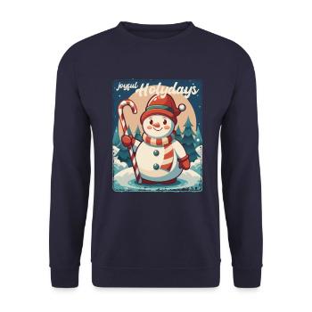 Joyful Holydays - Geschenk mit Schneemann - Unisex Pullover - Navy - Vorne - Alina (178cm) & Michal (187cm)