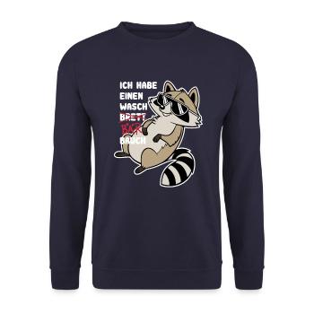Ich habe einen Waschbrett Bauch - Waschbär - Unisex Pullover - Navy - Vorne - Alina (178cm) & Michal (187cm)