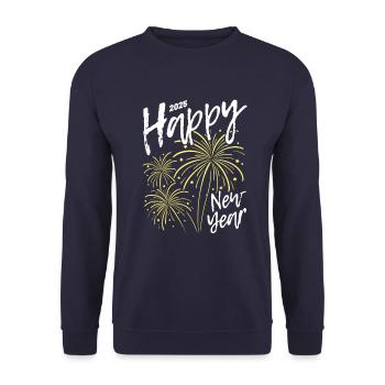 2025 Happy New Year Feuerwerk - Unisex Pullover - Navy - Vorne - Alina (178cm) & Michal (187cm)