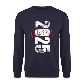 Rente Ente 2025 - Ruhestand - Pension Herzkurve - Unisex Pullover - Navy - Vorne - Alina (178cm) & Michal (187cm)