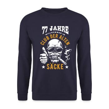 Club der alten Säcke, 77. Geburtstag, Totenkopf - Unisex Pullover - Navy - Vorne - Alina (178cm) & Michal (187cm)