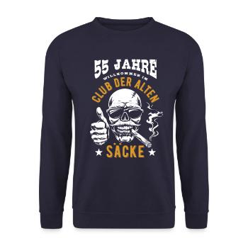 Club der alten Säcke, 55. Geburtstag, Totenkopf - Unisex Pullover - Navy - Vorne - Alina (178cm) & Michal (187cm)