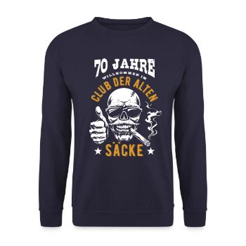 Club der alten Säcke, 70. Geburtstag, Totenkopf - Unisex Pullover - Navy - Vorne - Alina (178cm) & Michal (187cm)