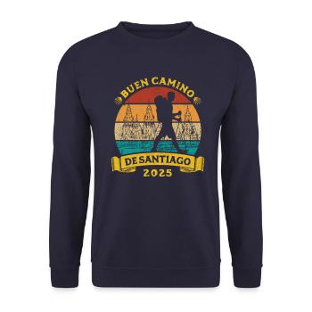 Buen Camino de Santiago 2025 Chemin de pèlerinage de Saint-Jacques - Sweat-shirt Unisexe - marine - Devant - Alina (178cm) & Michal (187cm)