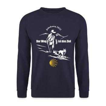 Der Weg ist das Ziel - Camino 2025 - Jakobsweg - Unisex Pullover - Navy - Vorne - Alina (178cm) & Michal (187cm)