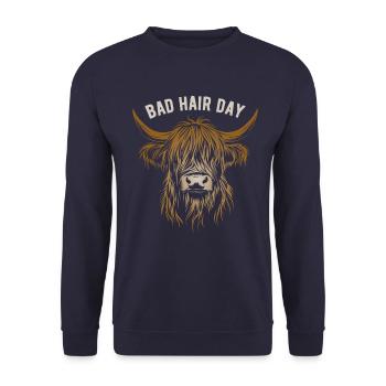 Highland Beef Bad Hair Day - Funny Saying - Unisex Sweatshirt - navy - Front - Alina (178cm) & Michal (187cm)