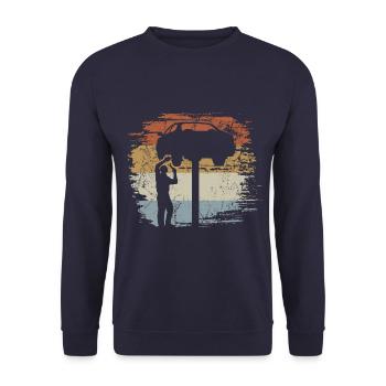 Car Mechanic - Workshop - Mechanic - Unisex Sweatshirt - navy - Front - Alina (178cm) & Michal (187cm)