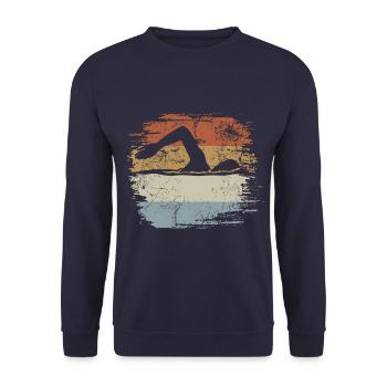 Schwimmen, Kraulen, Schwimmbad, Retro, Vintage - Unisex Pullover - Navy - Vorne - Alina (178cm) & Michal (187cm)